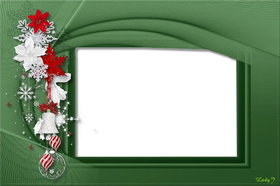 zöld színü, fehér diszítésű nagyablakoskarácsonyi képkeret