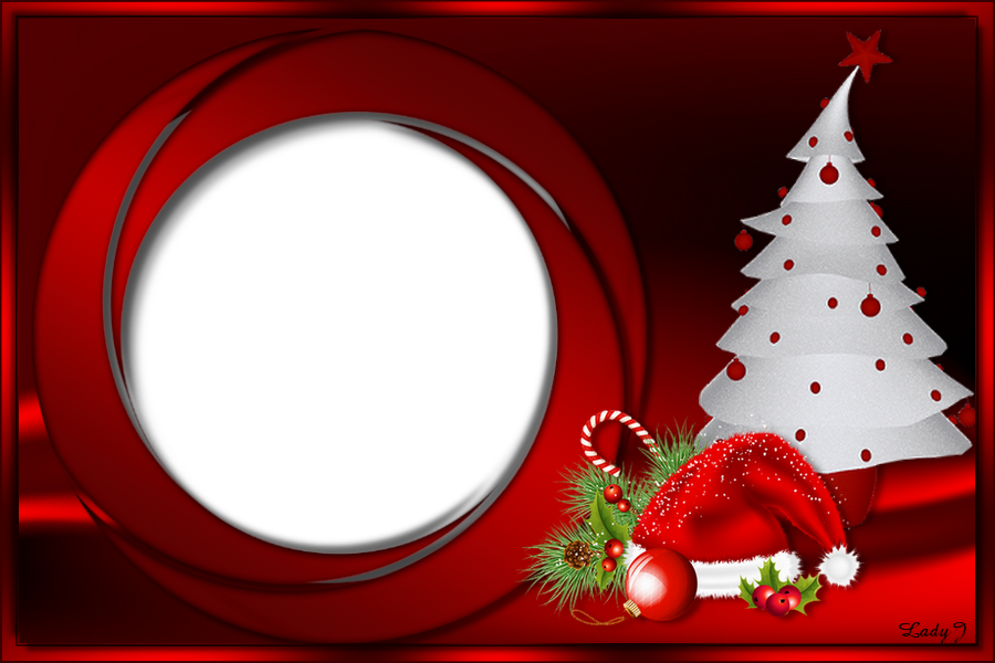piros karácsonyi képkeret fenyőfával
